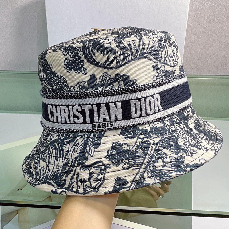 Christian Dior Bucket Hat Toile de Jouy Cotton Black