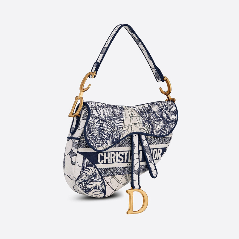 Christian Dior Saddle Bag Around the World Motif Canvas Blue