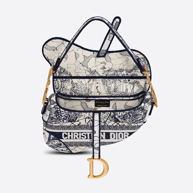 Christian Dior Saddle Bag Around the World Motif Canvas Blue