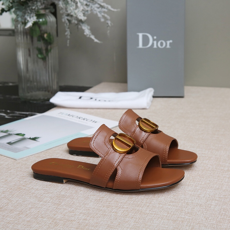 Dior 30 Montaigne Slides Women Calfskin Brown