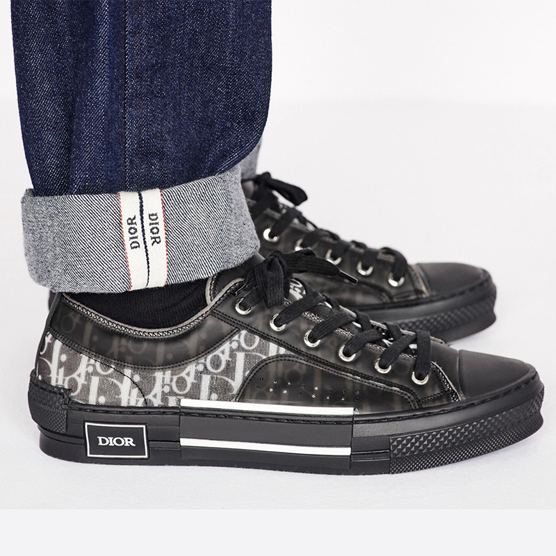 Dior B23 Sneakers Unisex Oblique Motif Canvas with Calfskin Black