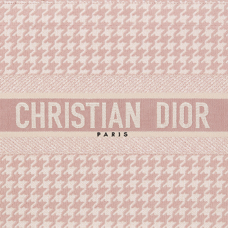 Dior Book Tote Macro Houndstooth Motif Canvas Cherry