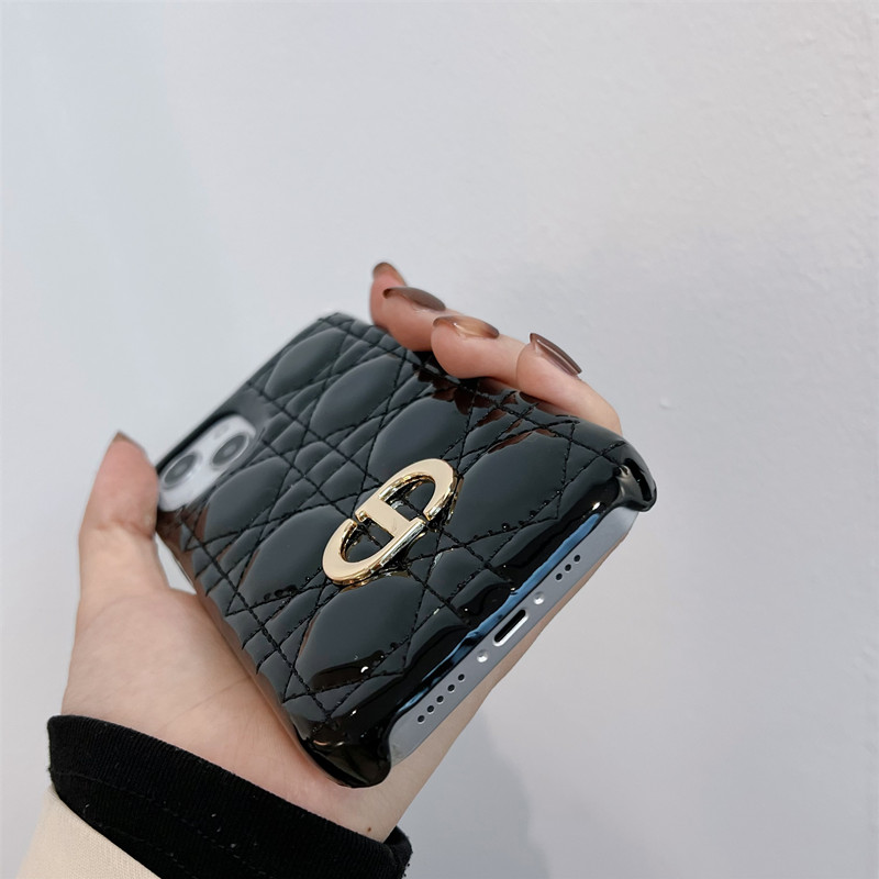 Dior CD iPhone Case Cannage Patent Leather Black