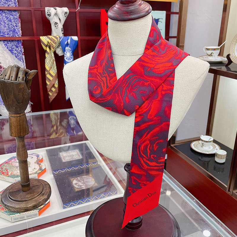 Dior Mitzah Twill Rose Print Silk Red
