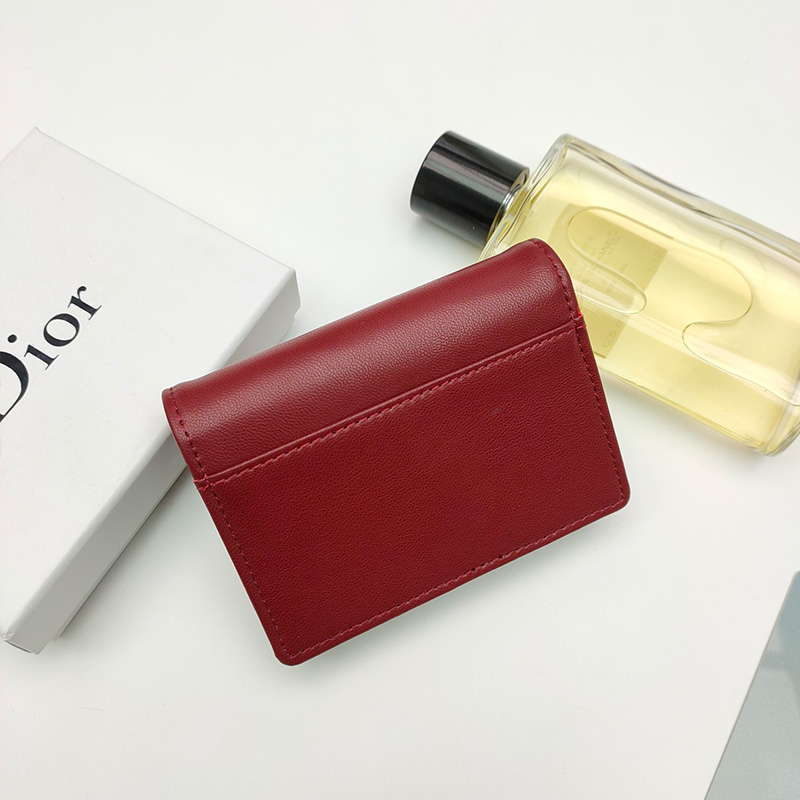 Dior Saddle Flap Card Holder Goatskin Red