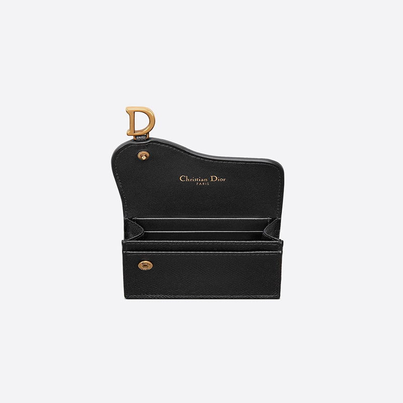 Dior Saddle Flap Card Holder Grained Calfskin Black