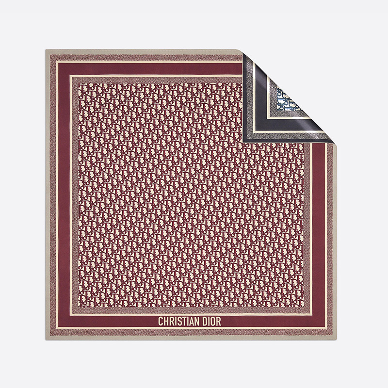 Dior Square Scarf Oblique Diortwin Silk Burgundy/Navy Blue