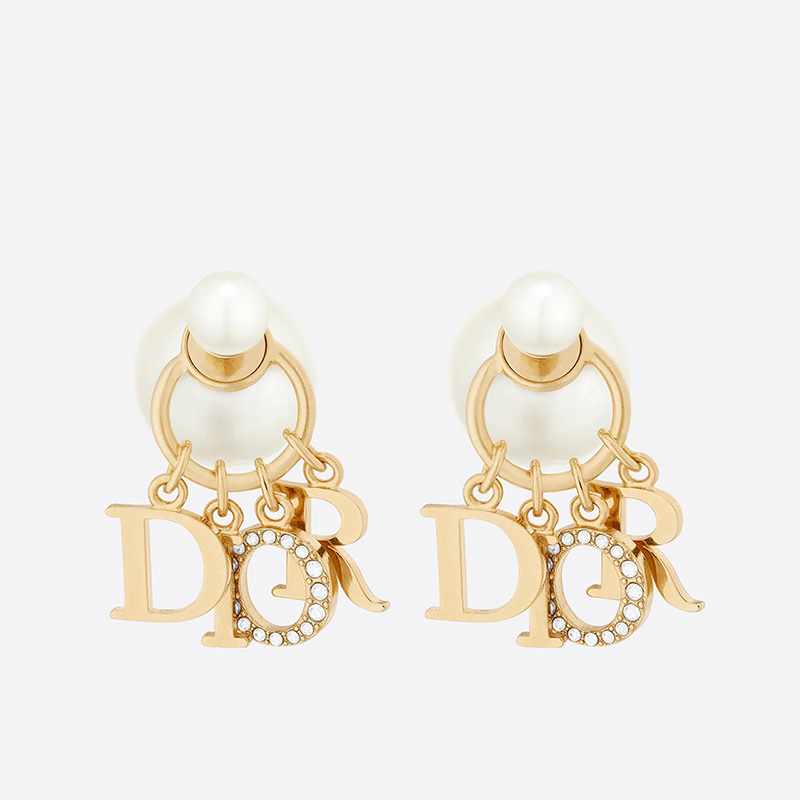 Dior Tribales Earrings Metal/ White Resin Pearls and White Crystals Gold