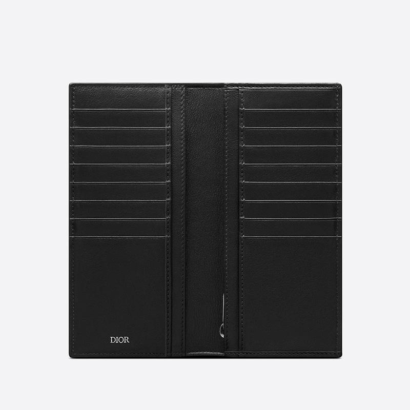 Large Dior Vertical Wallet CD Diamond Motif Canvas Black