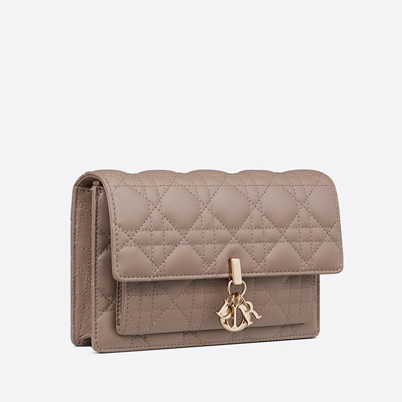 Lady Dior Chain Pouch Cannage Lambskin Khaki