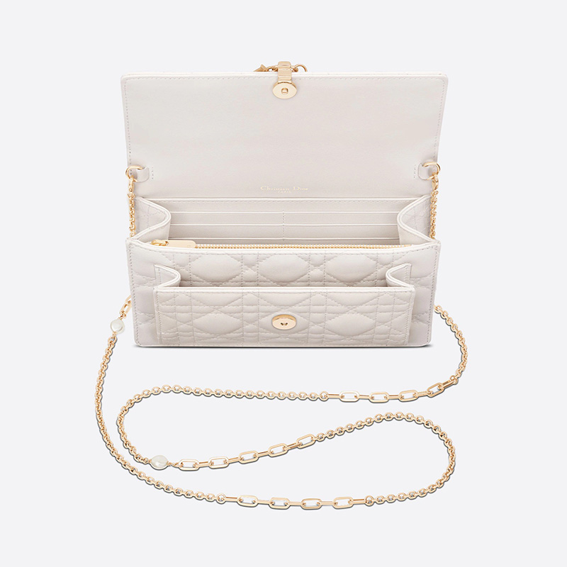 Lady Dior Chain Pouch Cannage Lambskin White