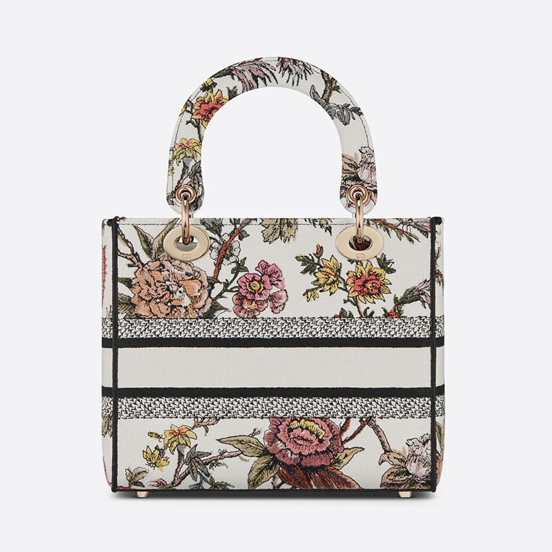 Medium Lady D-lite Bag Jardin Botanique Motif Canvass White