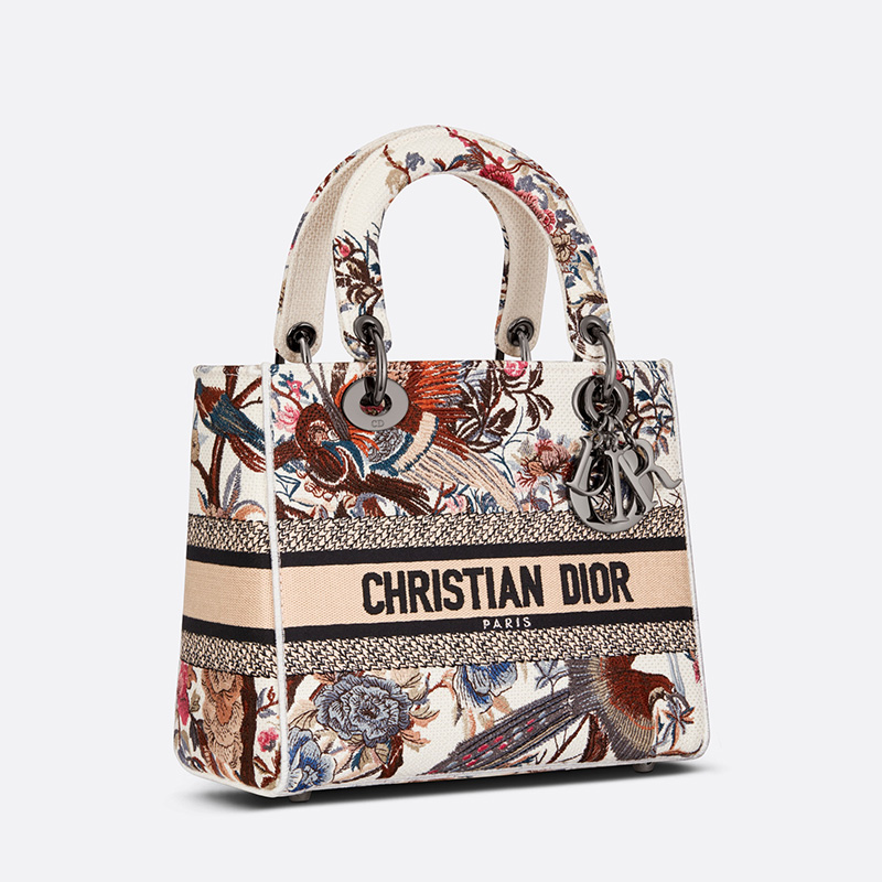 Medium Lady D-lite Bag Jardin d'Hiver Motif Canvas White
