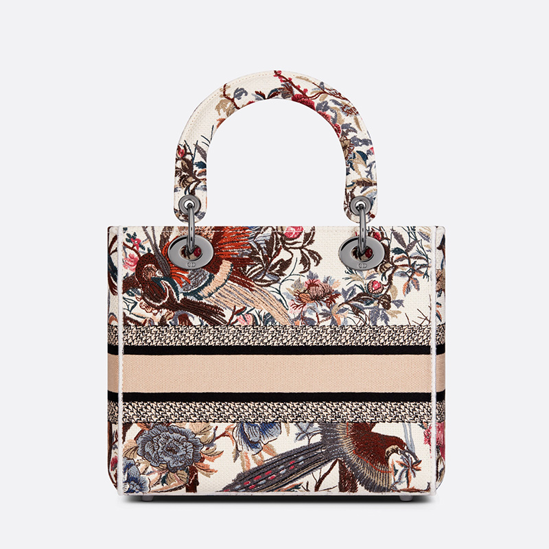 Medium Lady D-lite Bag Jardin d'Hiver Motif Canvas White