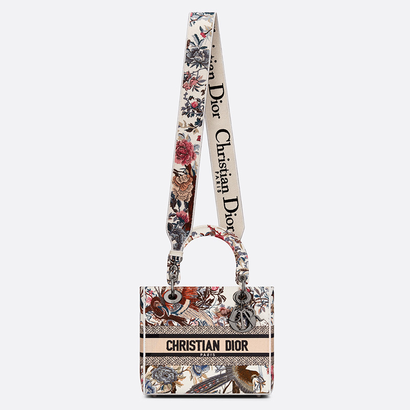 Medium Lady D-lite Bag Jardin d'Hiver Motif Canvas White